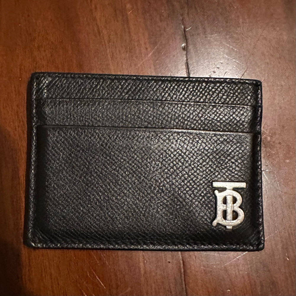 Burberry Grainy Leather TB Monogram Black Card Case Holder Mens Wallet Authentic